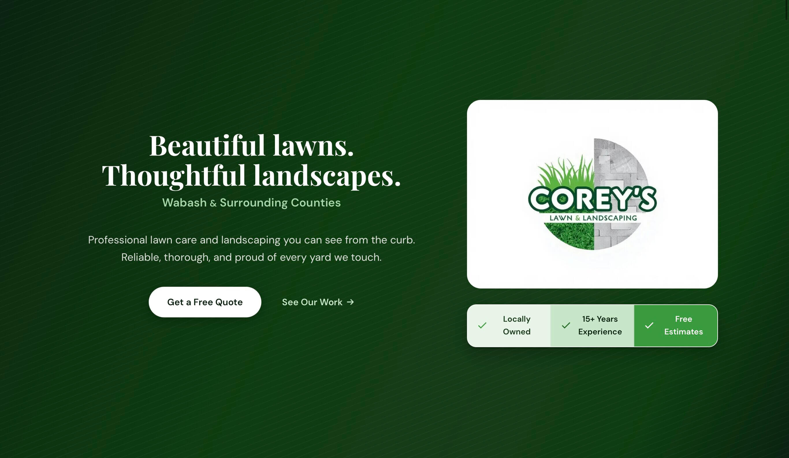 Corey's Lawn and Landscaping tablet view